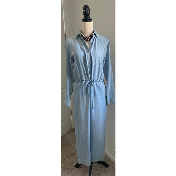 CLOTH & STONE Chambray Button Down Long Sleeve Belted Jumpsuit Sz Small - Picture 2 of 10